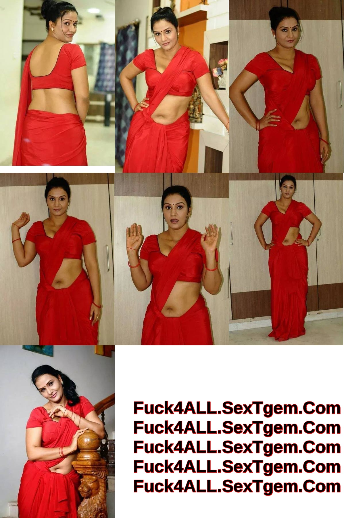 Indian Hot Mallu Aunty Showing Navel  Wearing Red Saree With Defferent Style